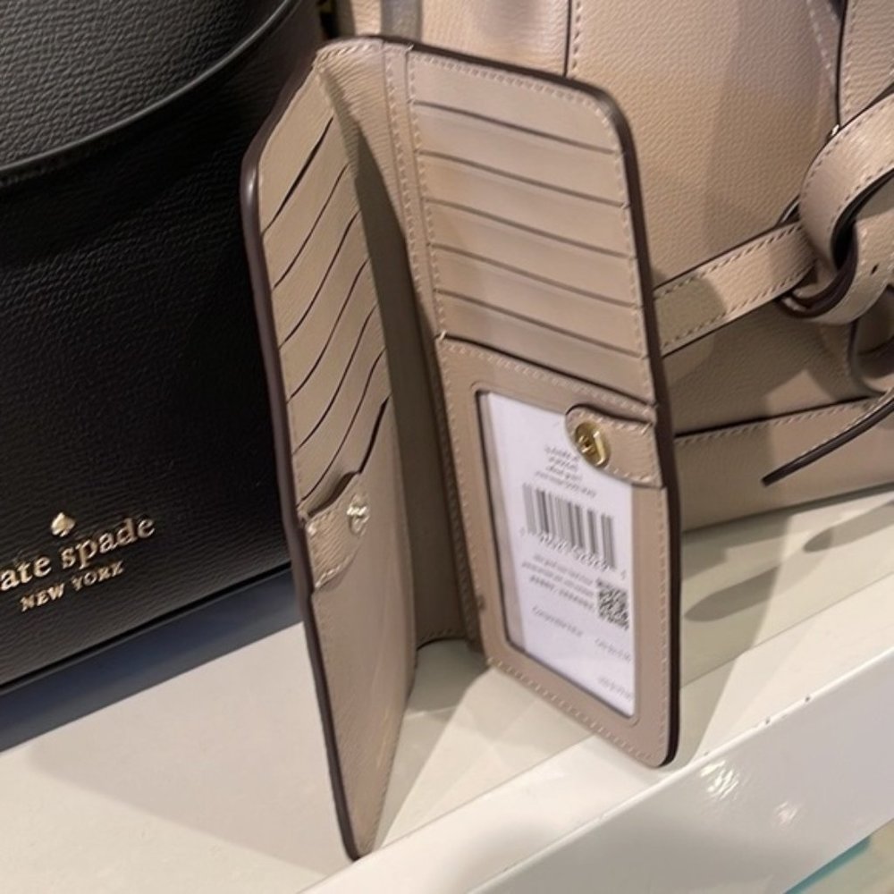 Kate Spade Darcy Flap Backpack & Darcy Large Slim Bifold Wallet Warm Taupe - Picture 9 of 16